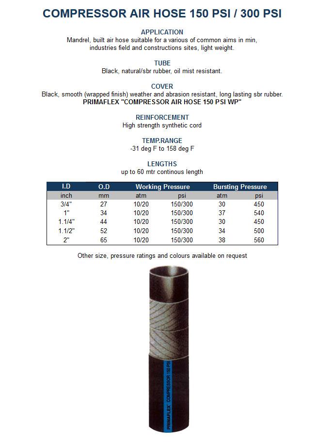 primaflex compressor air hose 150-300psi